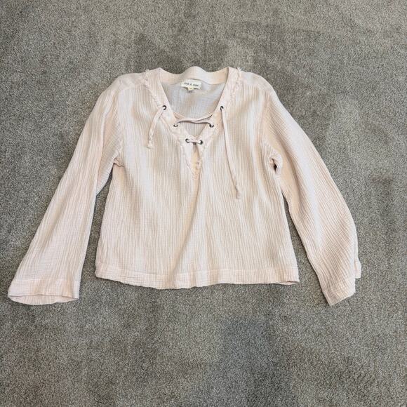 Anthropologie Cloth & Stone medium gauze lattice lace front tie top TLS1 2739 - Picture 9 of 11